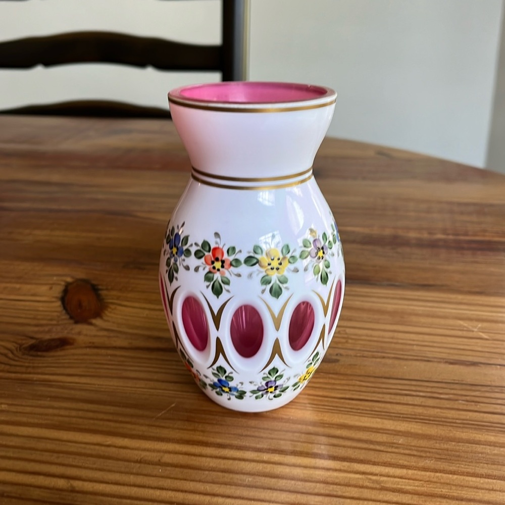 Small Vintage Cranberry Glass Bohemian Vase